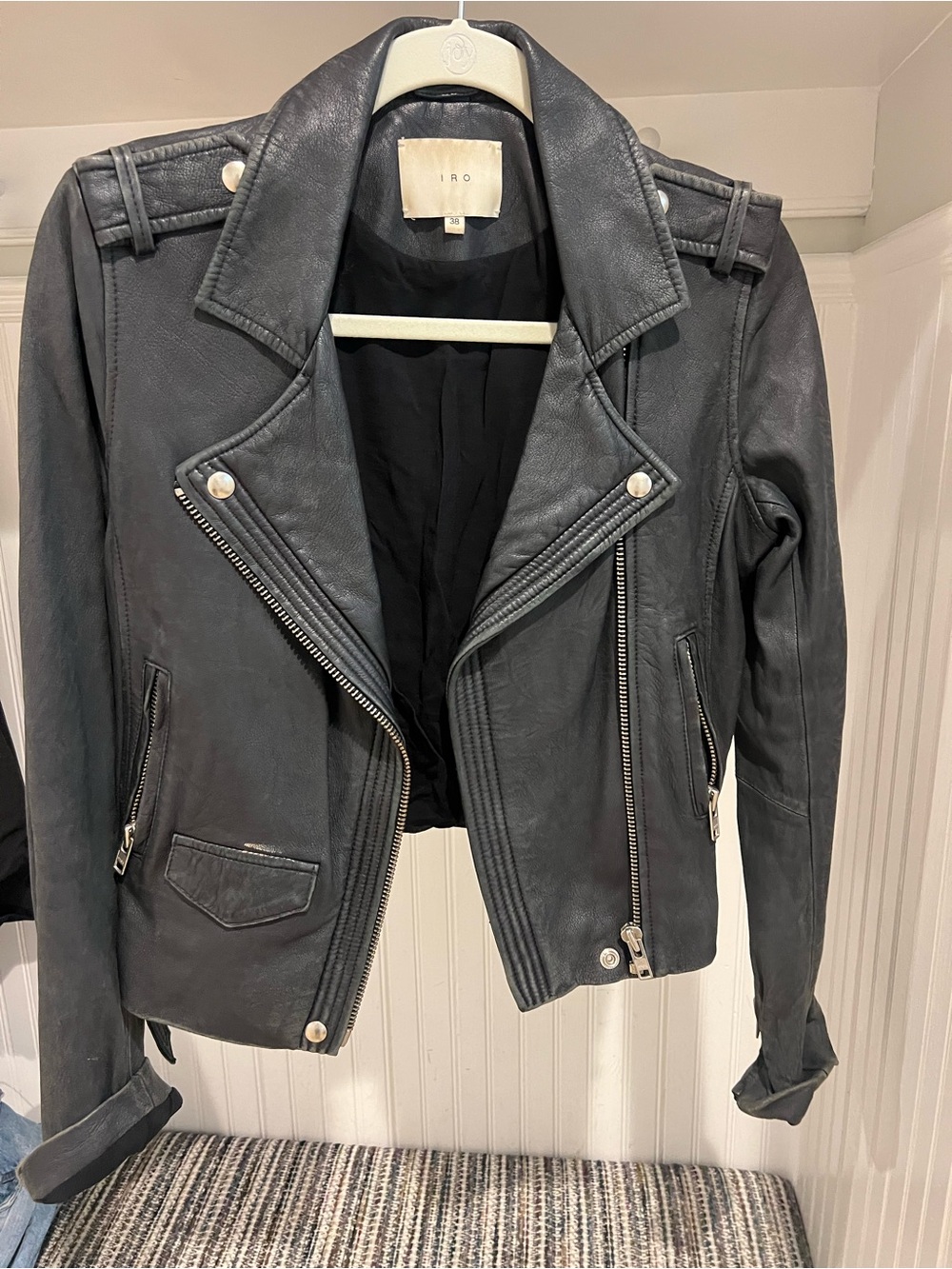 IRO Black Leather Asymmetrical Moto Jacket